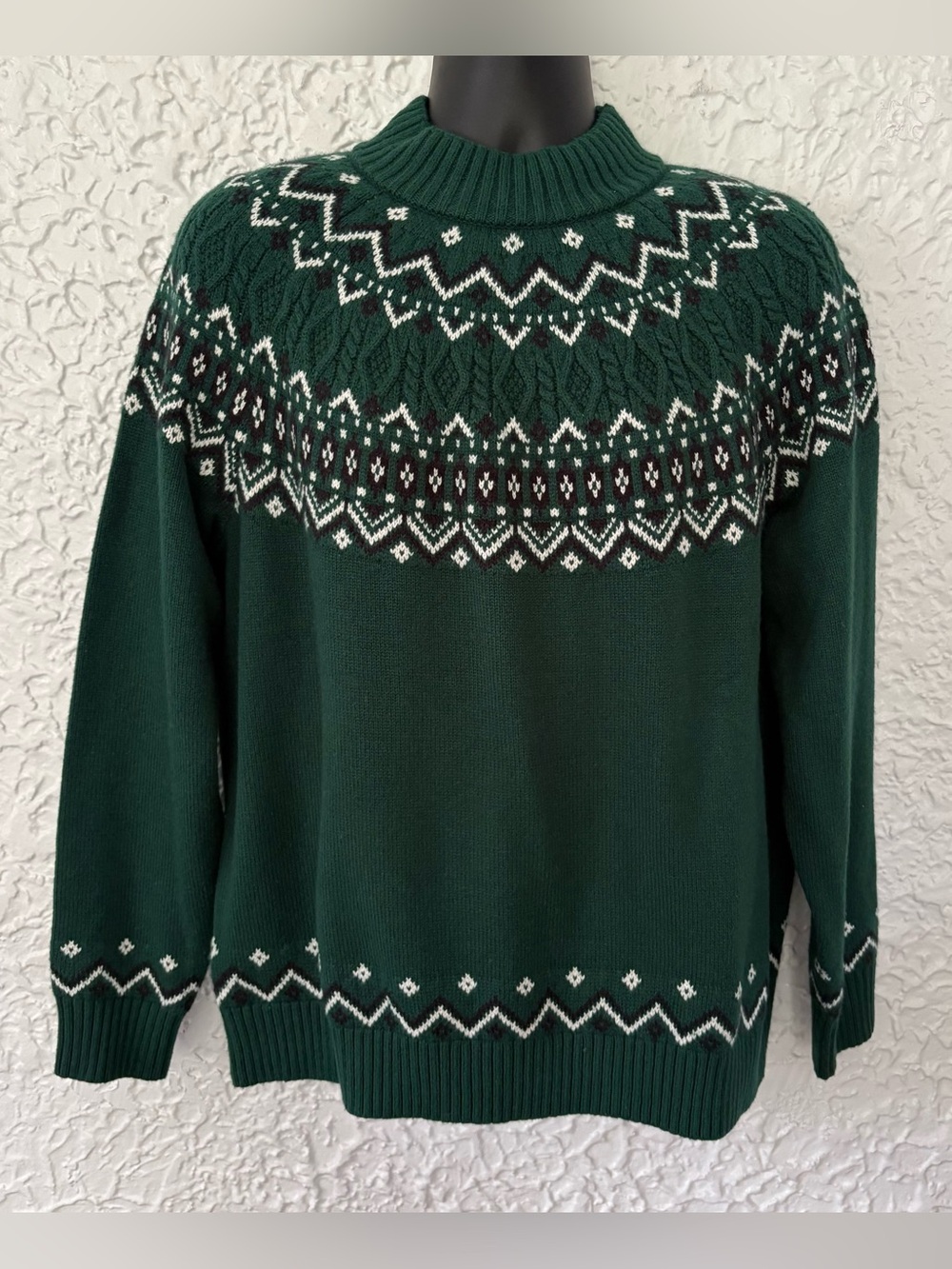 Lands' End Mock-Neck Fair Isle Sweater Size Large - Picture 2 of 6